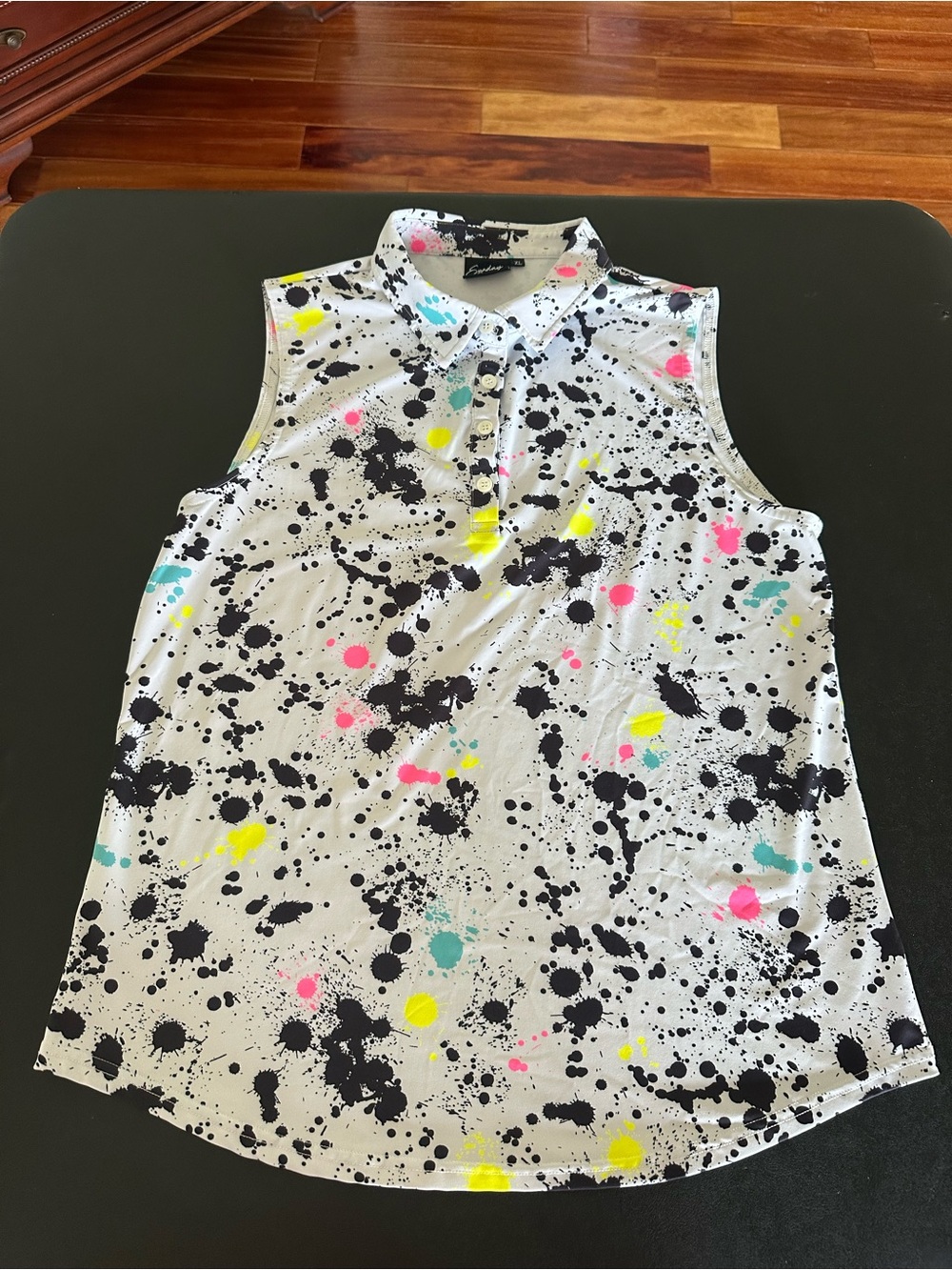 Sunday Swaggwr Sleeveless Collared Top - Splatter Print in White Womens XL